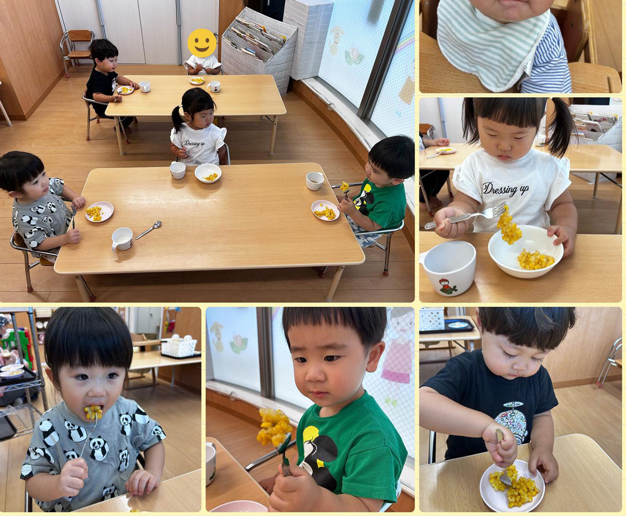 あいみーBelle鹿島田保育園 とうもろこしの皮むき